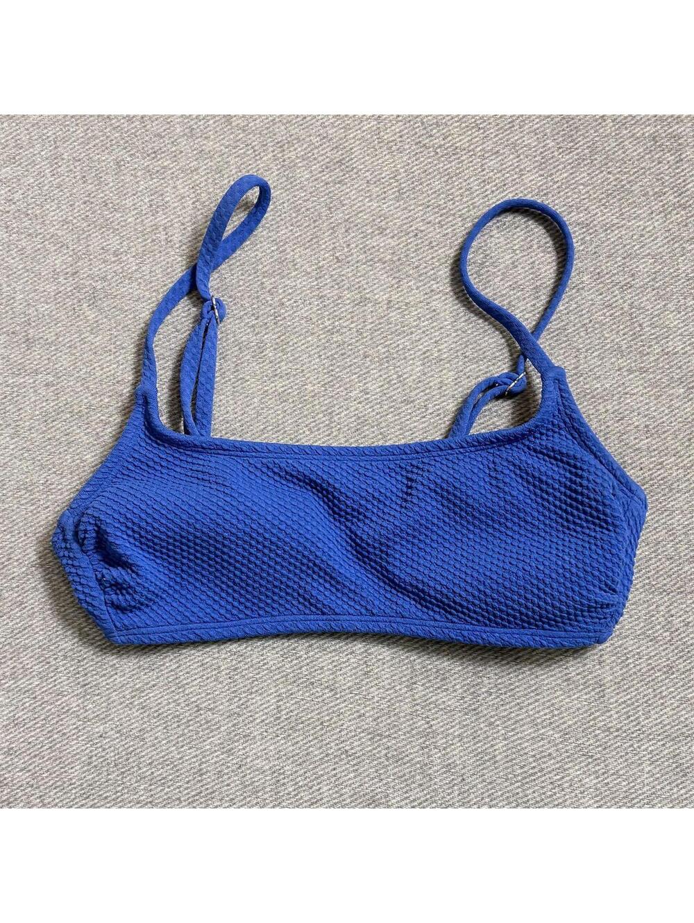 Xhiliration Blue Textured Adjustable Strap Bikini Top, M